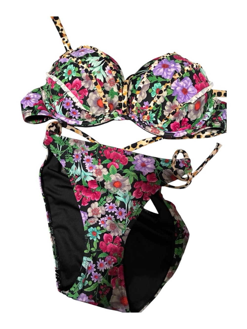 Victoria’s Secret Floral Leopard Trim Bikini Set | 36A Top | Medium Bottoms